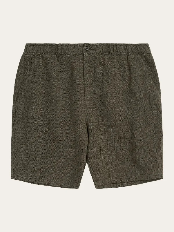 FIG loose herringbone linen elastic waist shorts - GOTS/Vegan - Burned Olive