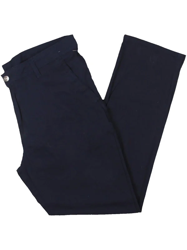 Mens Solid Cotton Straight Leg Pants