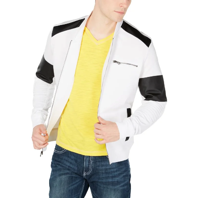 Mens Faux Leather Trim Zip Up Jacket