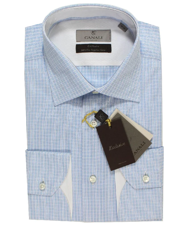 Canali Dress Shirt White Blue Aqua - Exclusive Collection - Modern Fit 41 - 16