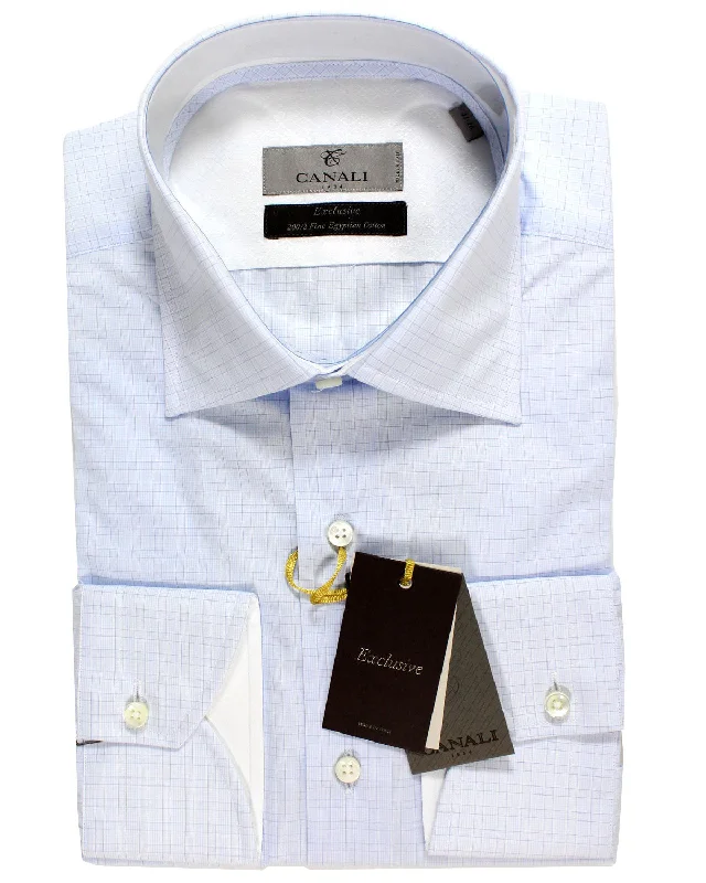 Canali Dress Shirt White Blue Purple Exclusive Collection - Modern Fit 41 - 16