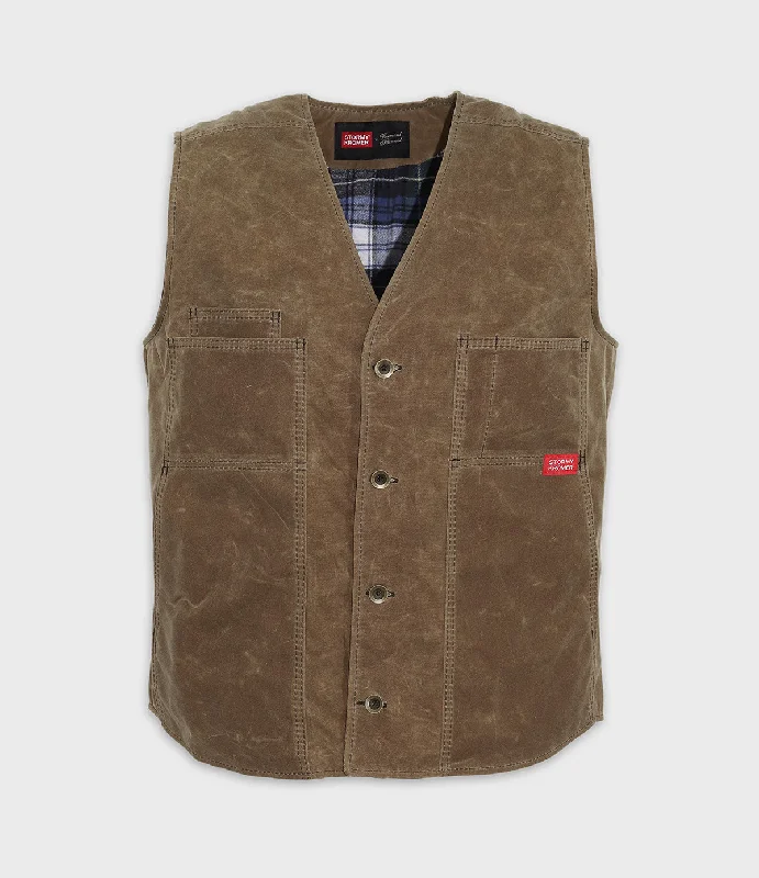 Flannel Lined Waxed Canvas Vest - Field Tan & Campbell