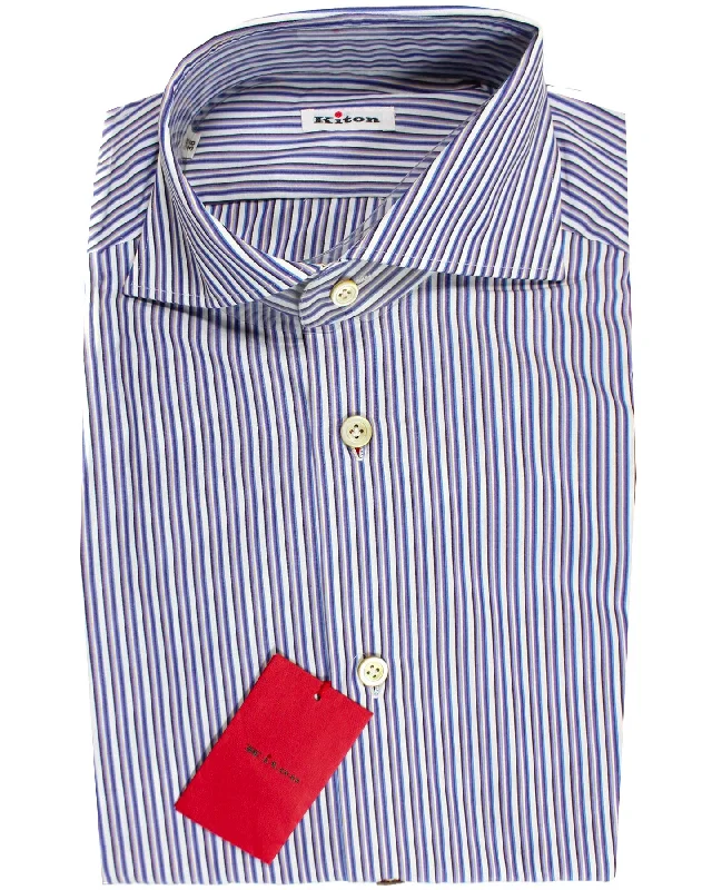 Kiton Dress Shirt Purple Orange Stripes 38 - 15 SALE