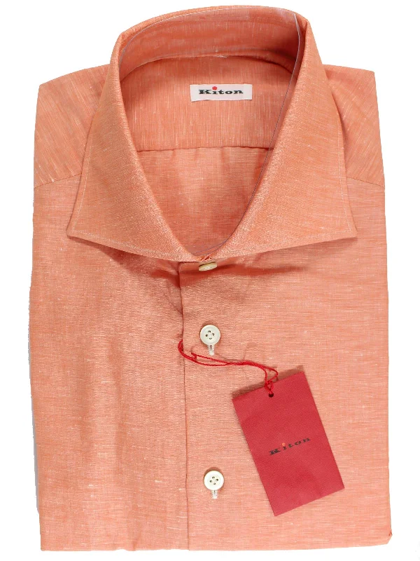 Kiton Linen Shirt Peach Pink Design 43 - 17 REDUCED SALE