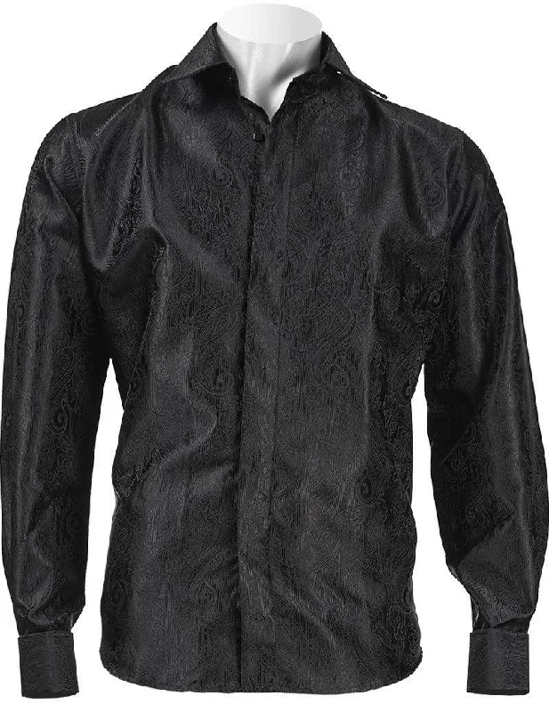 Long Sleeve Black Paisley Jacquard Shirt