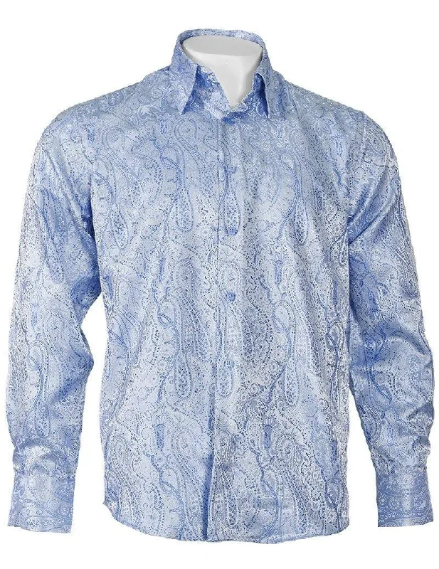 Long Sleeve Light Blue Paisley Jacquard Shirt