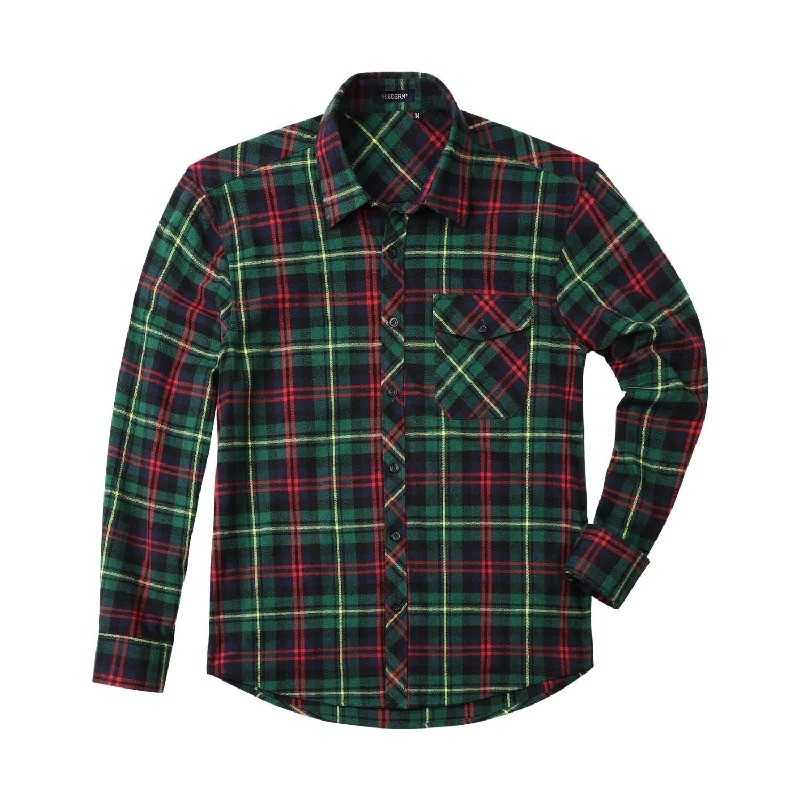 Plaided Men's Flannel Shirt With Pockets - RED/GREEN