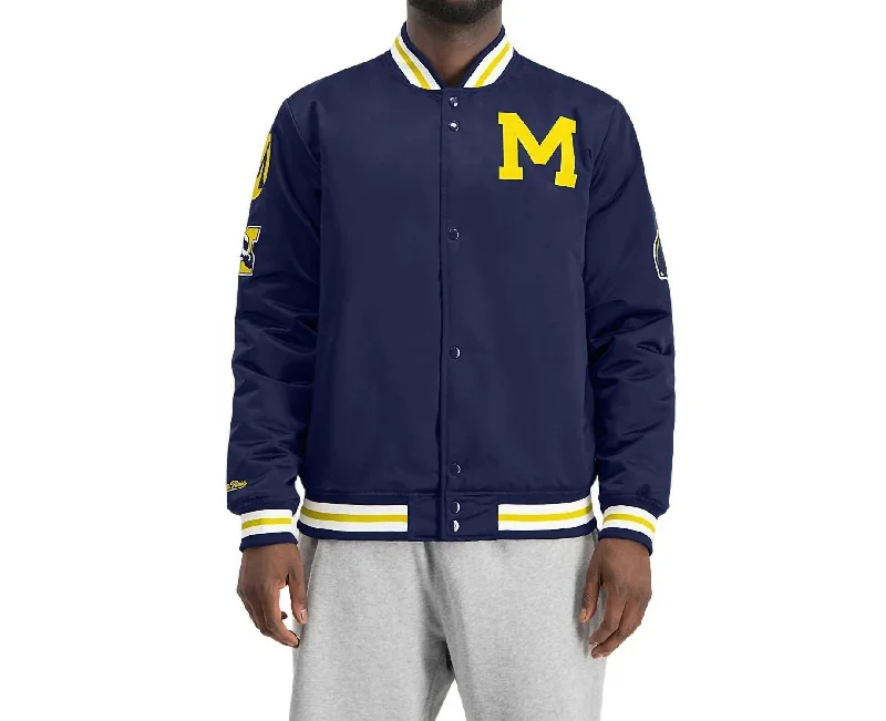 Men's Ncaa University Of Michigan Champ City Satin Jacket In Navy