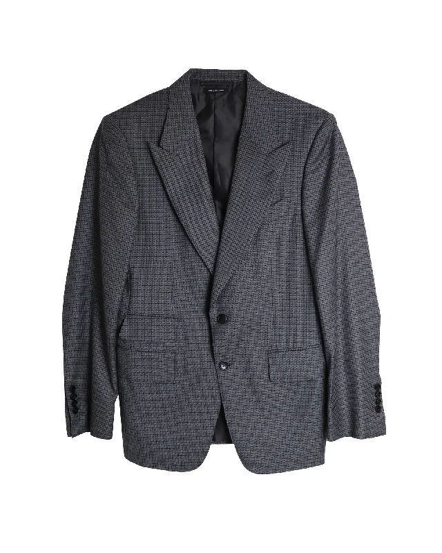 Tom Ford Shelton Micro-Houndstooth Dinner Jacket in Grey Wool