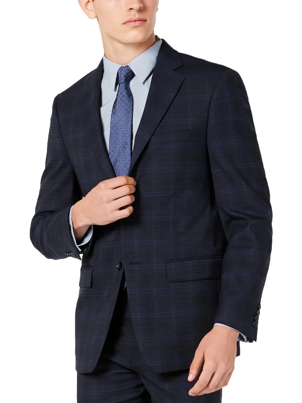 Mens Wool Blend Window Pane Two-Button Blazer