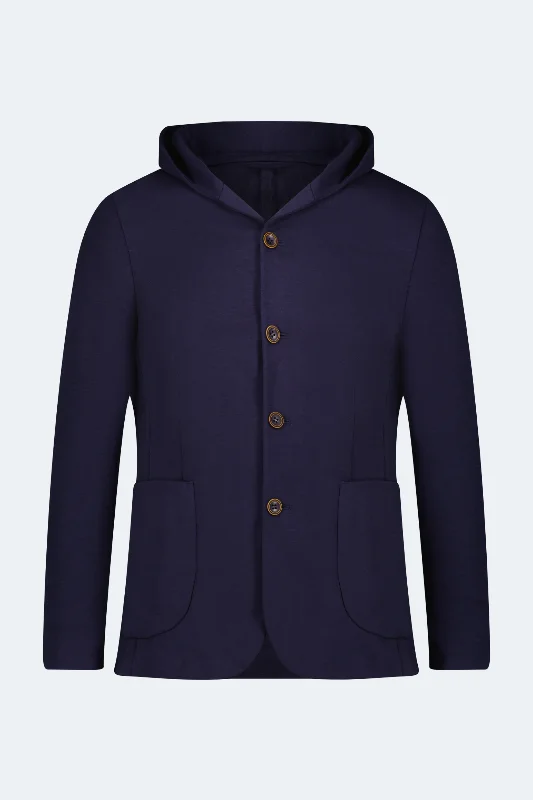 Navy Knit Hooded Button Sportcoat