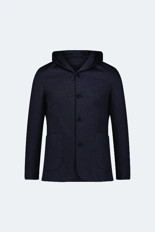 Navy with Grey Heather Knit Hooded Button Sportcoat