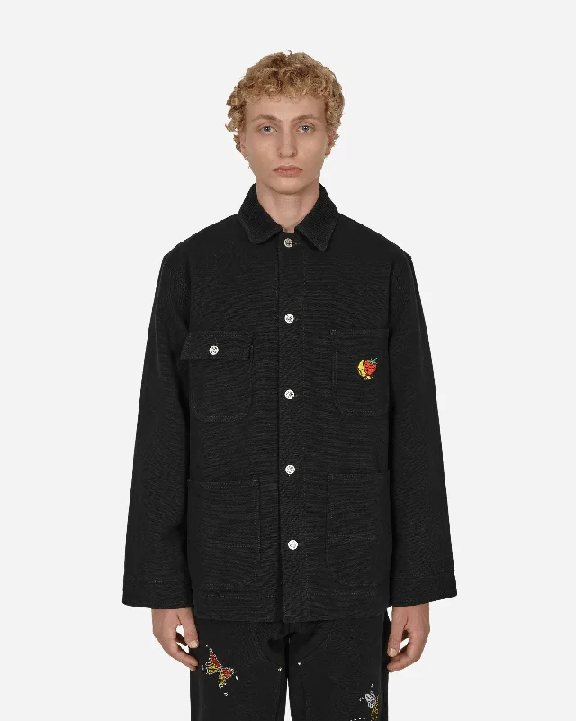 Canvas Embroidered Workwear Chore Coat Black