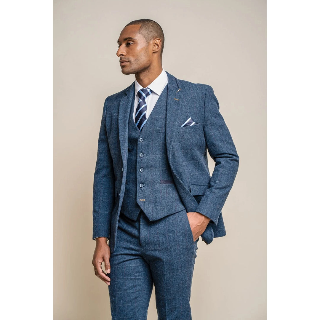 Carnegi - Men's  Navy Check Tweed Blazer