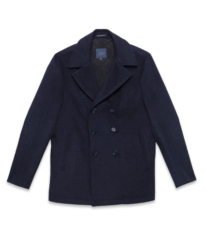 Guide London Men's Wool Blend Navy Mid-Length Coat