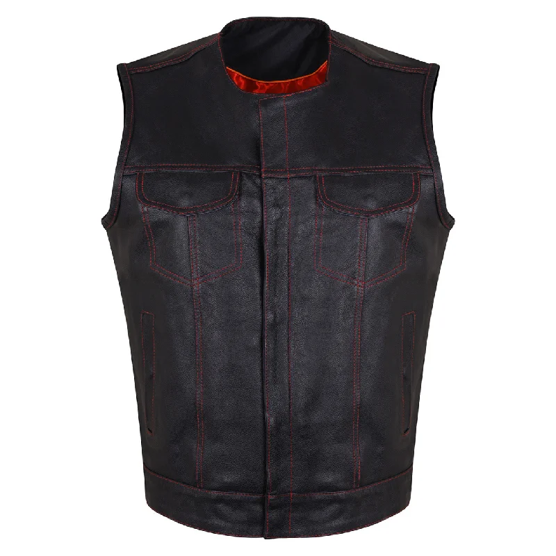 HMM919R High Mileage Men's Zipper and Snap Closure Leather Club Vest Quick Access Gun Pocket w/Red Liner