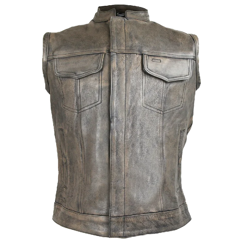 HMM914DB Vance Leather Distressed Brown Motorcycle Club Leather Vest