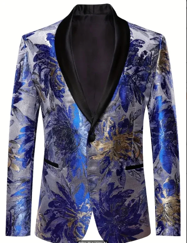 Men's Regular Fit Polyester Blend Suit Jacket with All Over Floral Print-PV238853