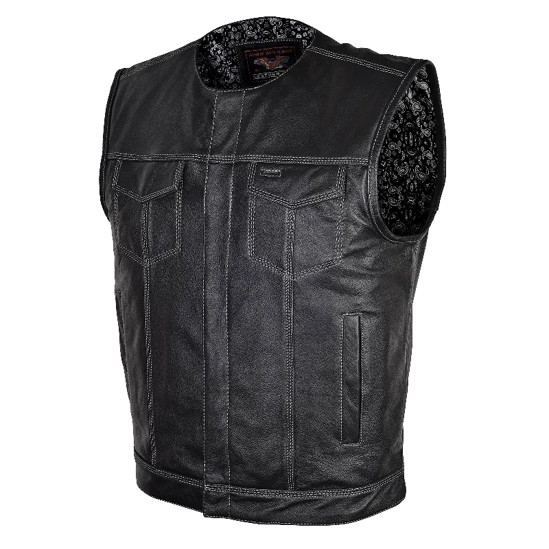 HMM919BP High Mileage Men's Zipper and Snap Closure Leather Club Vest Quick Access Gun Pocket w/Paisley Liner