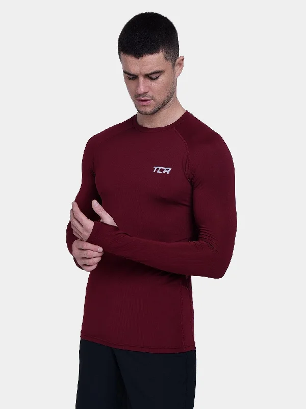 Stamina Long Sleeve Crew Neck Running Top For Men With Thumbholes & Back Zip Pocket