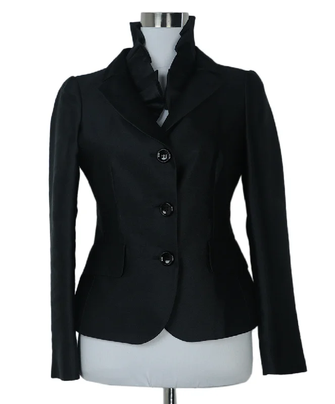 Moschino Black Silk Ruffle Trim Blazer sz 4