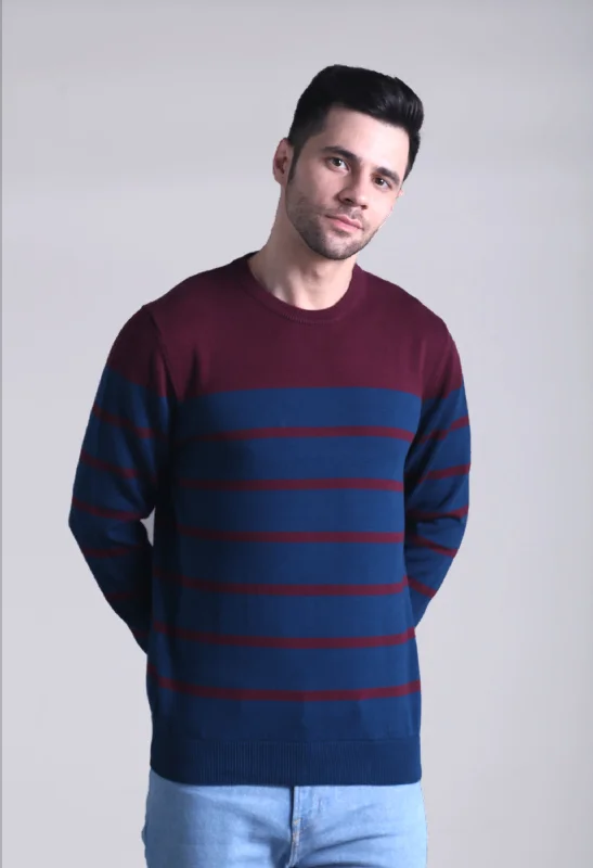 Navy Blue Maroon Plane Stripe Sweater