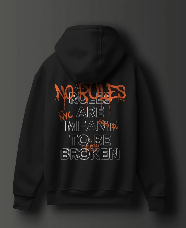 No Rules Black Graphic Printed Cotton Hoodie - #0116