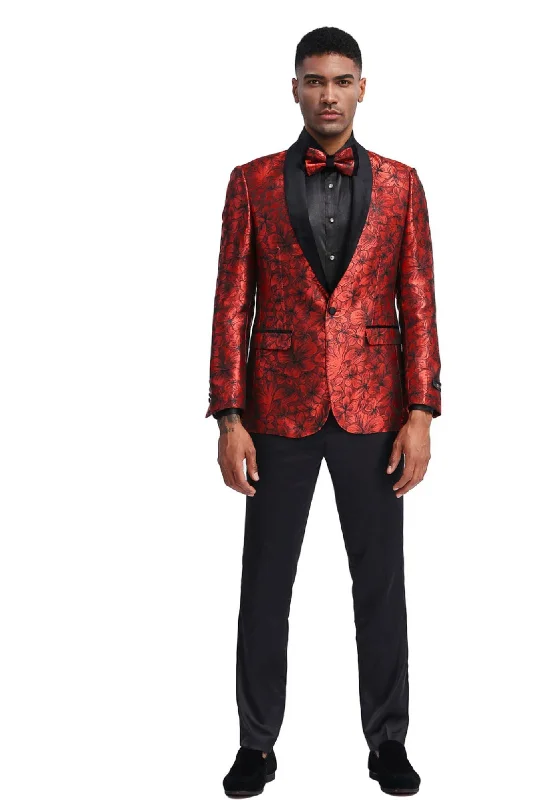 Quintessential Collection: Men's Floral Pattern Blazer In Red