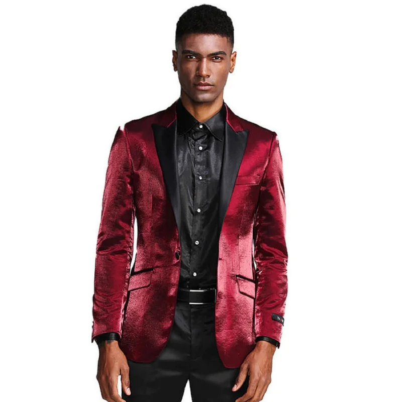 Selene Style Collection: Burgundy Solid Shine Single Breasted Slim Fit Blazer