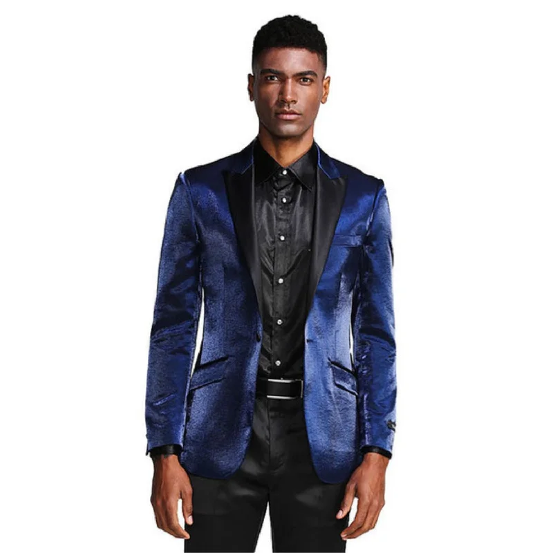 Selene Style Collection: Navy Solid Shine Single Breasted Slim Fit Blazer