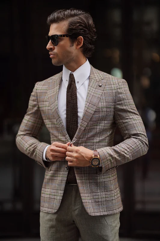 Stefano Plaid Beige Wool Blazer