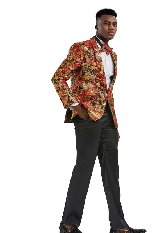 Stylefyre Collection: Men's Single-Breasted Blazer In Red/Gold