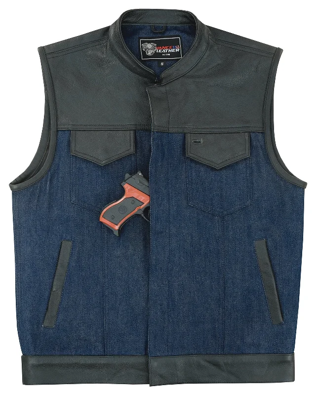 VB911L Denim Blue SOA Club Vest with Leather trims