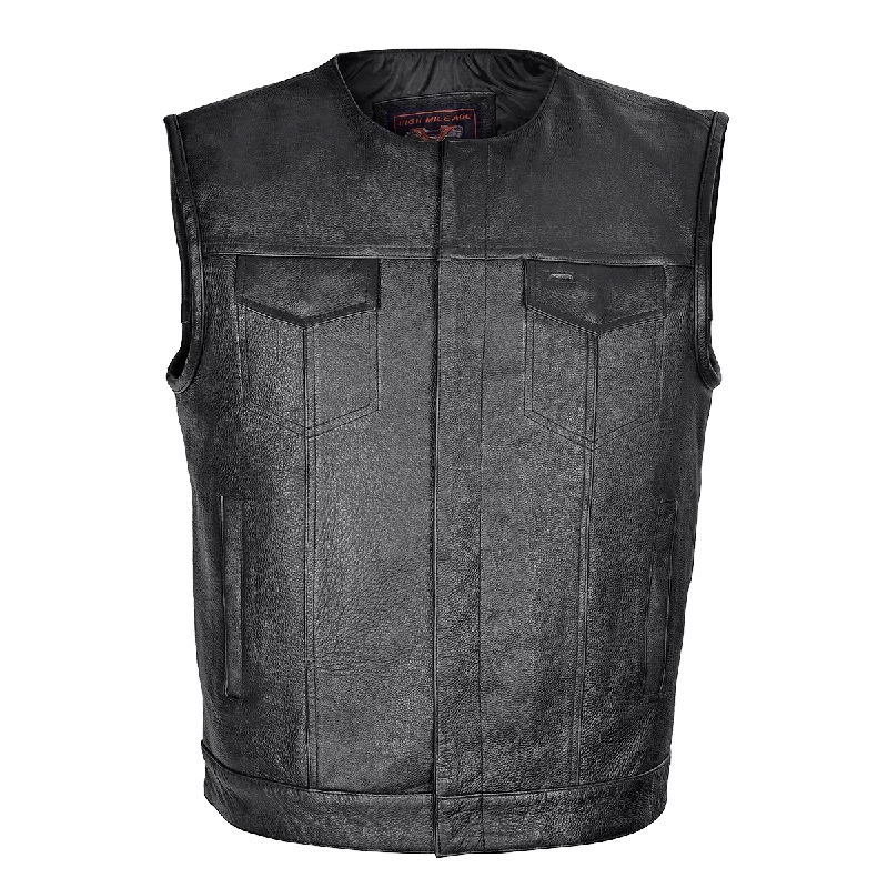 VL919 Men's Zipper and Snap Closure Leather Motorcycle Club Vest Quick Access Gun Pocket