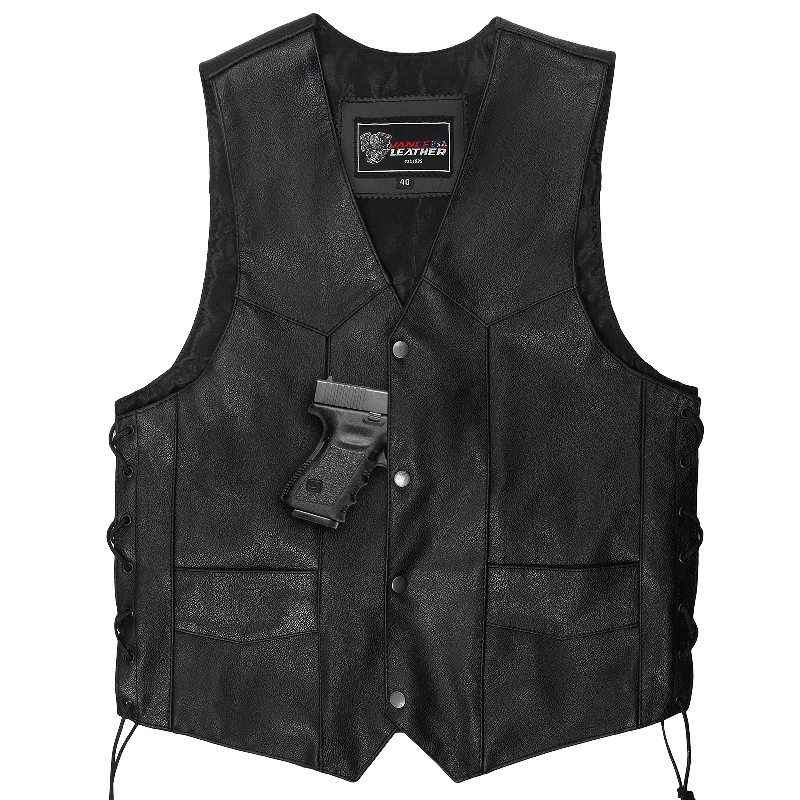 VL922S Vance Leather Men's Economy Leather Lace Side Vest W/ Gun Pocket