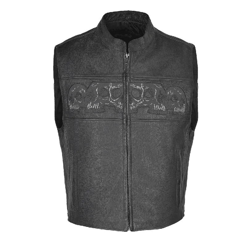 VL935 Vance Leather Men's Reflective Skull Vest with 4 Pockets