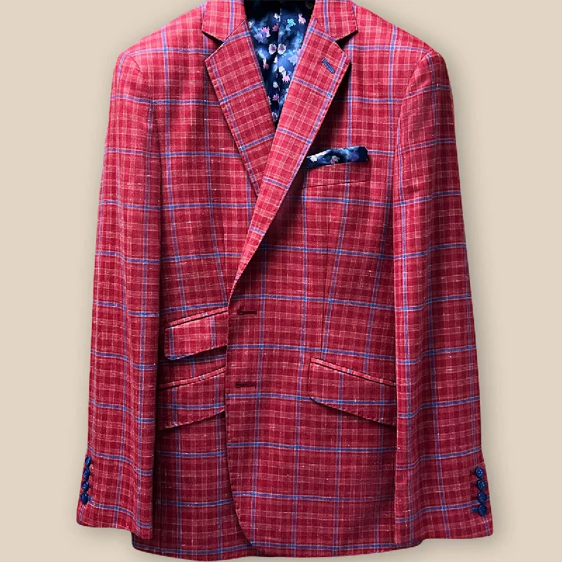 Westwood Hart Red with Navy Windowpane Men's Sport Coat