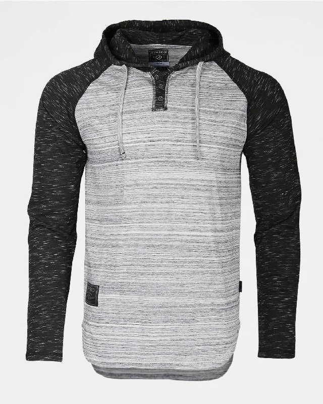 ZIMEGO Long Sleeve Raglan Henley Round Bottom Hood T-Shirts - Space Grey