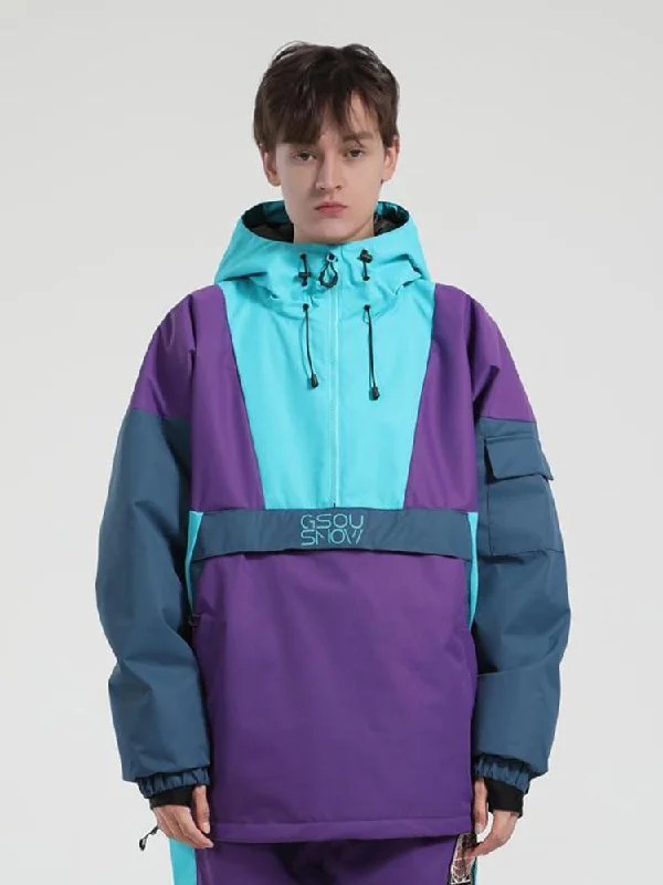 Men's Purple & Blue Kangaroo Pocket Waterproof Baggy Snowboard Anoraks