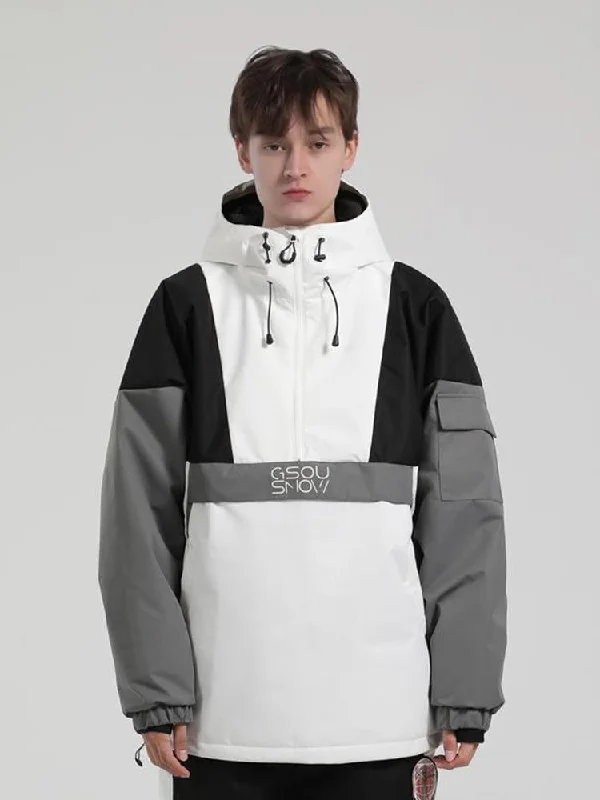 Men's White & Black Kangaroo Pocket Waterproof Baggy Snowboard Anoraks