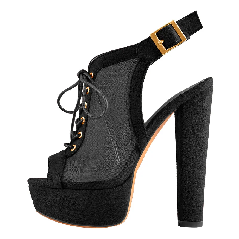 Men's sandals with a padded heelMen's sandals with a padded heelPlatform Lace up Slingback Chunky Heel Ankle Buckle Mesh Sandals