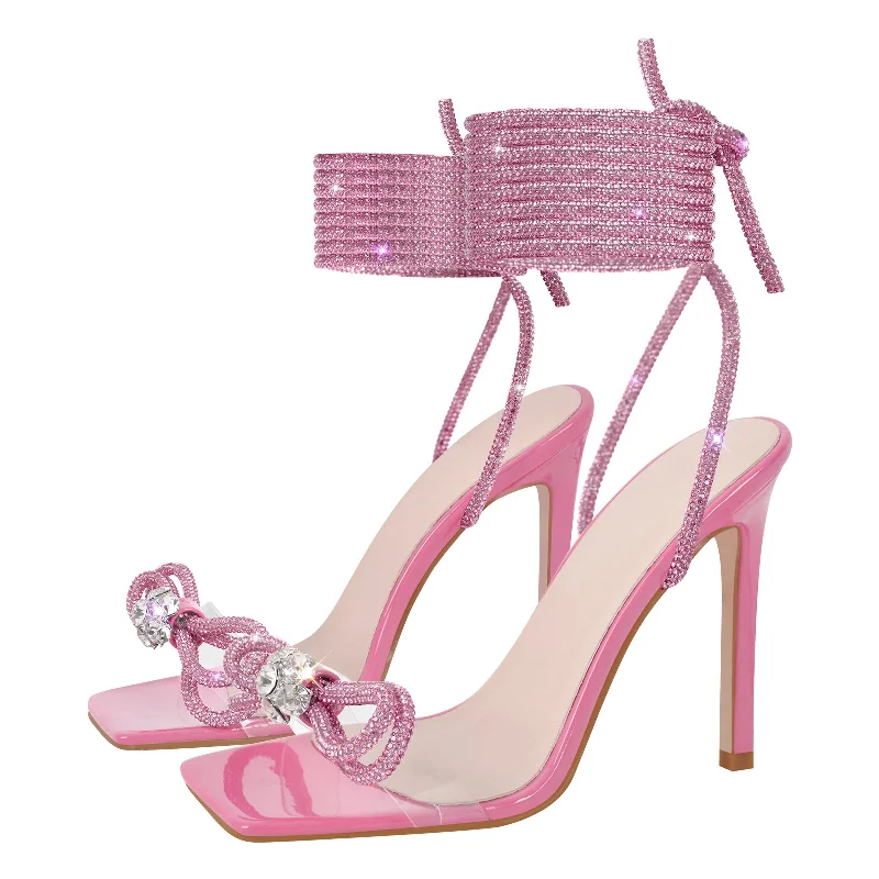 Men's sandals with a padded heelMen's sandals with a padded heelSquare Toe Rhinestone Lace-up Stiletto Sandals