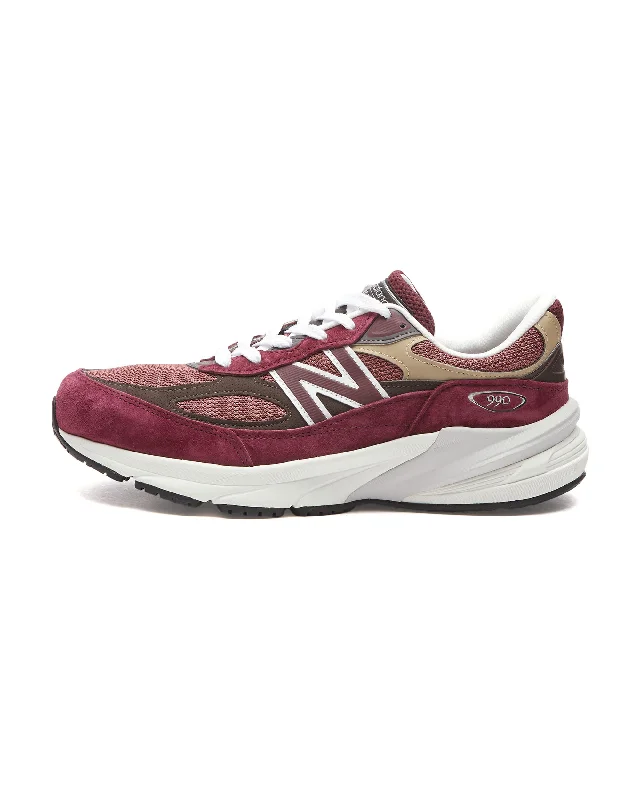 Men's high - performance basketball sneakers with air cushioningMade in USA 990v6 - Burgundy / Tan / White Men's high - performance basketball sneakers with air cushioningMade in USA 990v6 - Burgundy / Tan / White