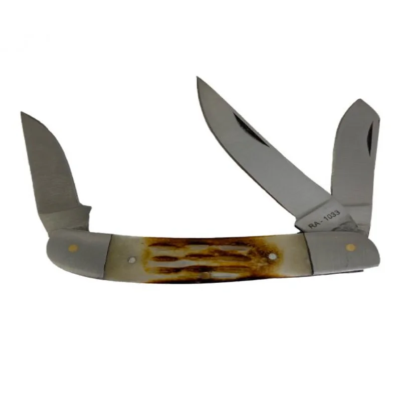 Men's western boots with a suede shaft and a leather sole4" Bone Handle 3 Blade Knife Men's western boots with a suede shaft and a leather sole4" Bone Handle 3 Blade Knife