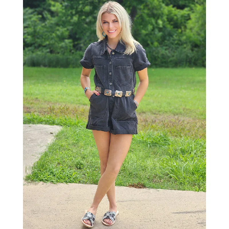 Western - style men's boots with intricate tooling and stitchingVeveret Women's Black Den Romper Western - style men's boots with intricate tooling and stitchingVeveret Women's Black Den Romper