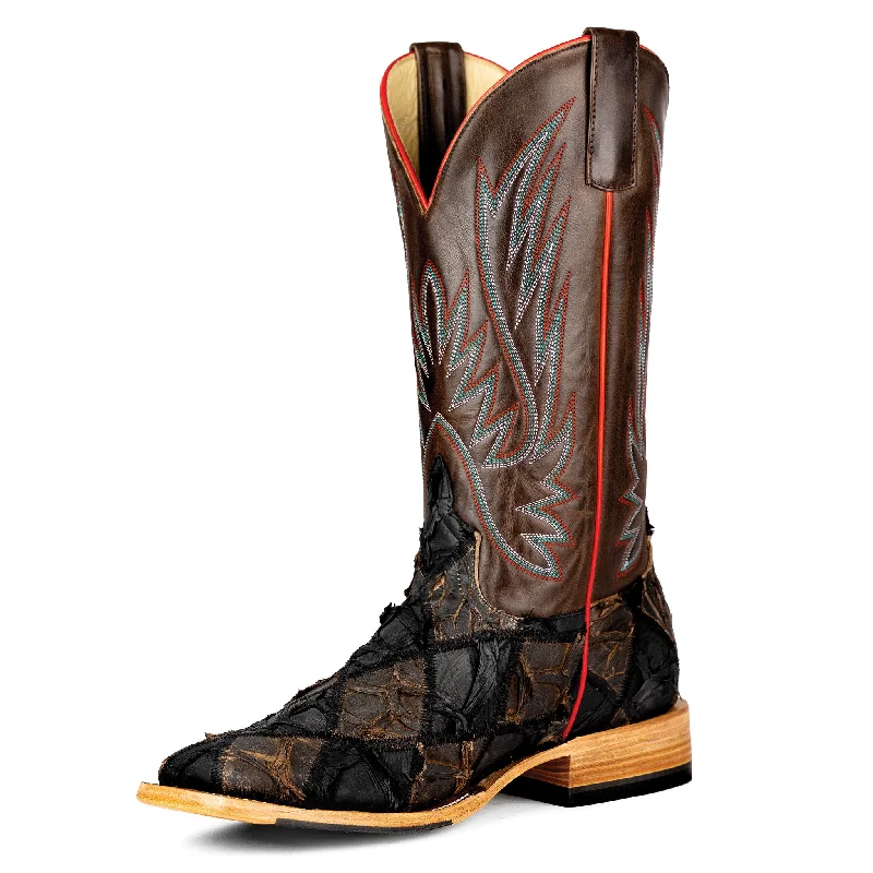 Men's western boots with a silver - toned hardware and accentsAnderson Bean Men's Black & Chocolate Big Bass Boots Men's western boots with a silver - toned hardware and accentsAnderson Bean Men's Black & Chocolate Big Bass Boots