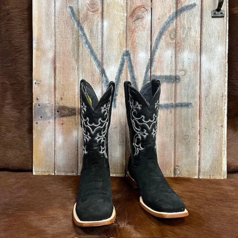 Men's genuine leather western boots with a snake - skin inlayTanner Mark Black Roughout Square Toe Boots Men's genuine leather western boots with a snake - skin inlayTanner Mark Black Roughout Square Toe Boots