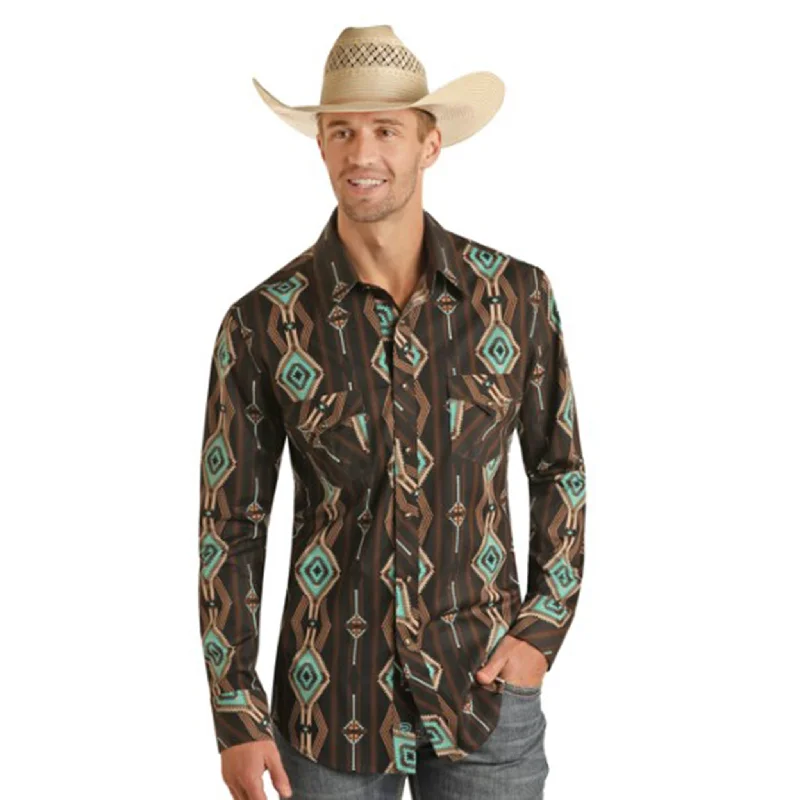 Vintage - style men's western boots with a square toe and spur ledgeRock & Roll Men's Black & Turquoise Aztec Long Sleeve Vintage - style men's western boots with a square toe and spur ledgeRock & Roll Men's Black & Turquoise Aztec Long Sleeve