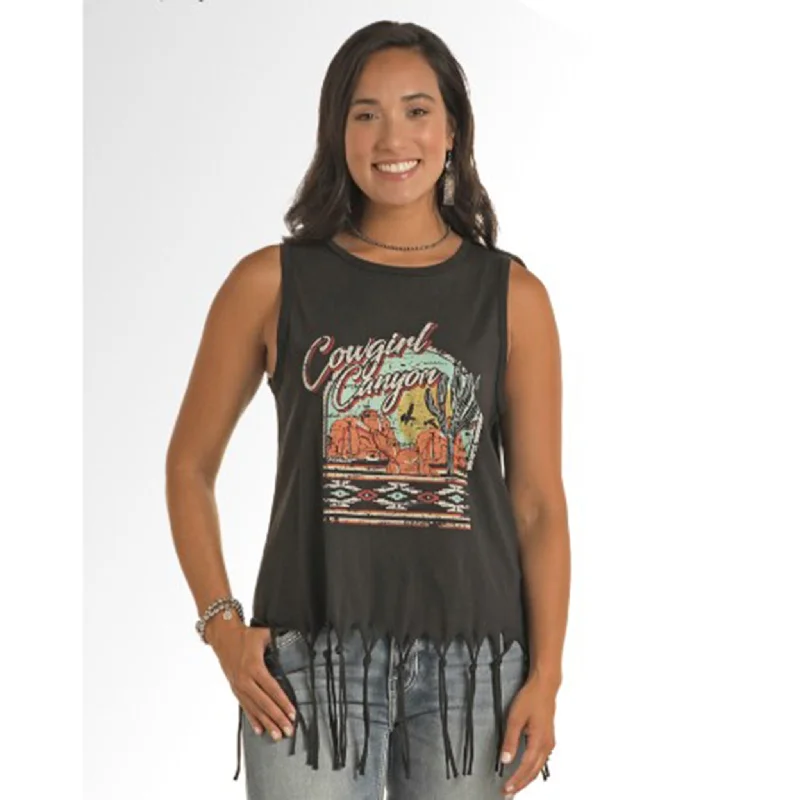 Men's western boots with a silver - toned hardware and accentsRock & Roll Black Cowgirl Canyon Fringe Tank Men's western boots with a silver - toned hardware and accentsRock & Roll Black Cowgirl Canyon Fringe Tank