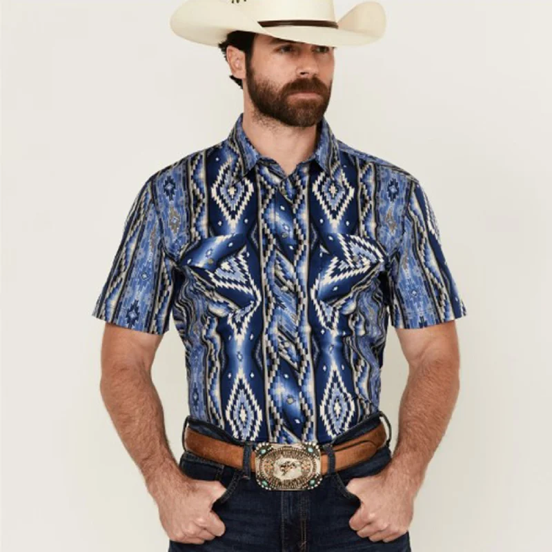 Men's western boots with a decorative concho belt and buckleRock & Roll Men's Blue Snap Aztec Short Sleeve Men's western boots with a decorative concho belt and buckleRock & Roll Men's Blue Snap Aztec Short Sleeve